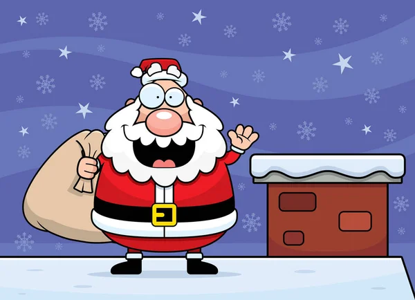 Cartoon Weihnachtsmann auf dem Dach — Stockvektor