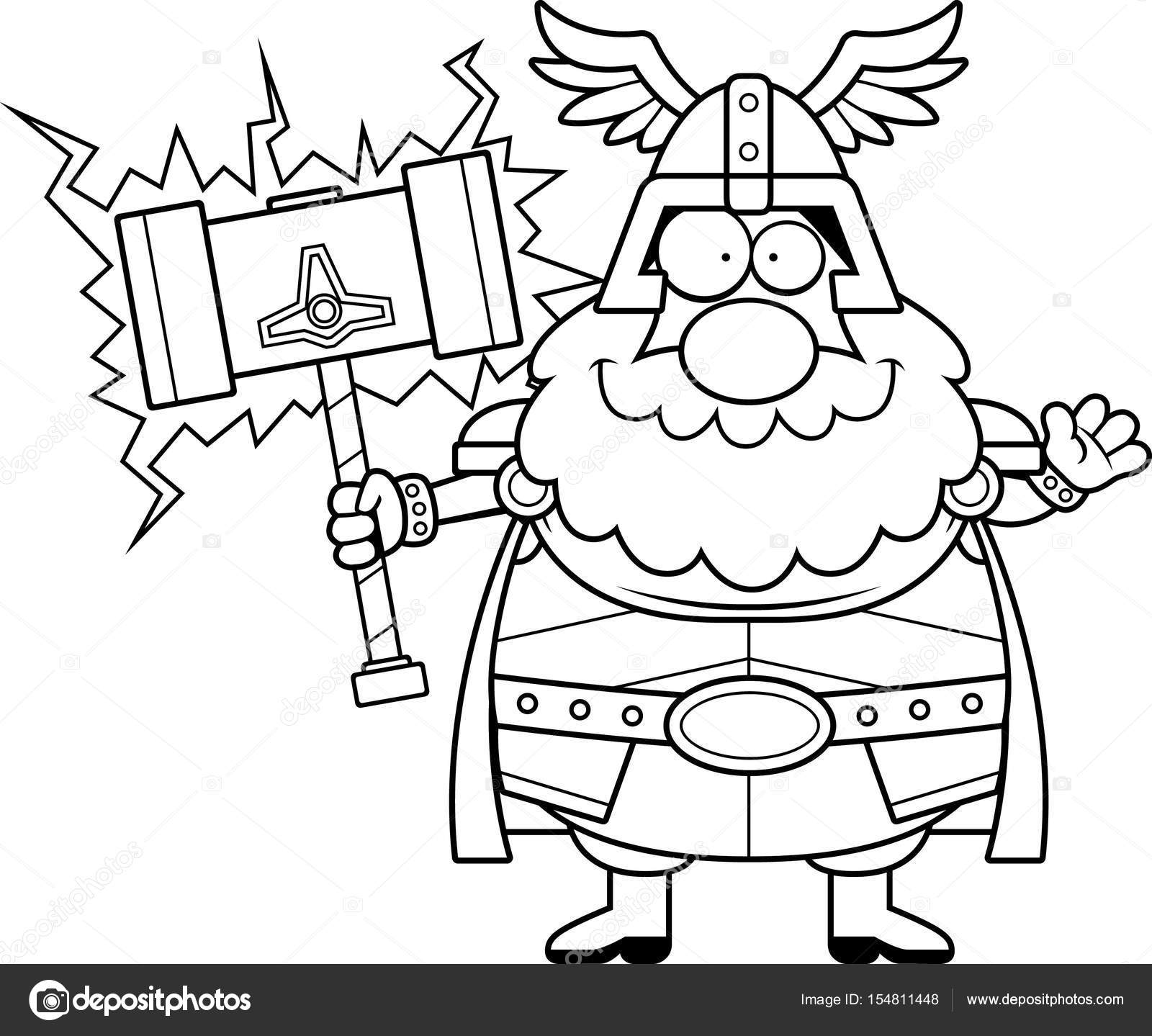 Dibujos Animados Thor Waving Vector Gráfico Vectorial © Cthoman Imagen