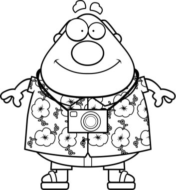 Çizgi film turist gülümseyen