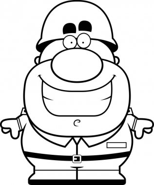 Gülümseyen karikatür asker