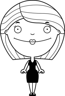 Mutlu karikatür kadın siyah elbise