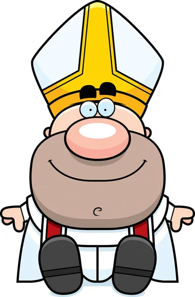 Cartoon Pope Sitting - Stok Vektor