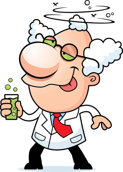 Cartoon Mad Scientist Drinking — Stock Vector