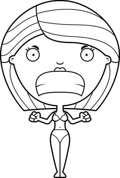 Angry Cartoon Woman Bikini — Stock Vector