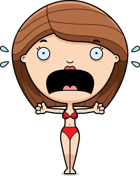 Scared Cartoon Woman Bikini — Stock Vector