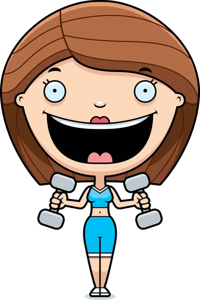 Cartoon Frau beim Heben von Gewichten — Stockvektor