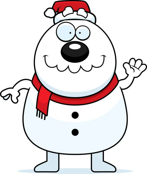 Cartoon pupazzo di neve Santa Waving — Vettoriale Stock