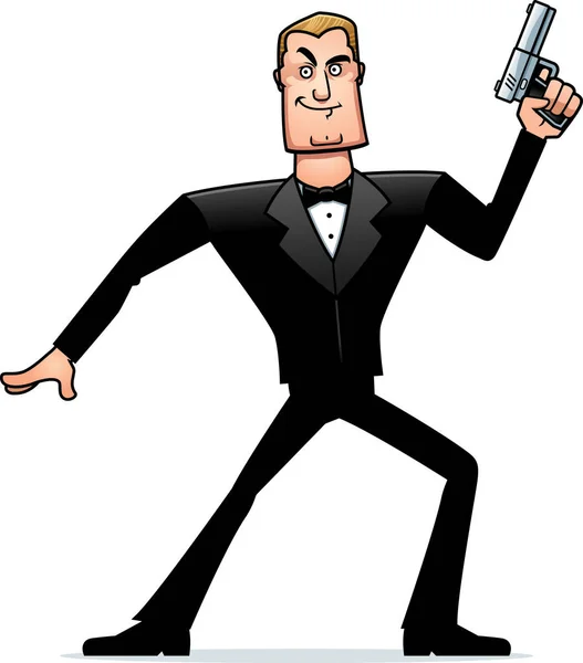 Cartoon Spy in Tuxedo Action Pose — Stock Vector