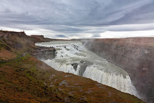 Wodospad Gullfoss, w pochmurny dzień — Zdjęcie stockowe