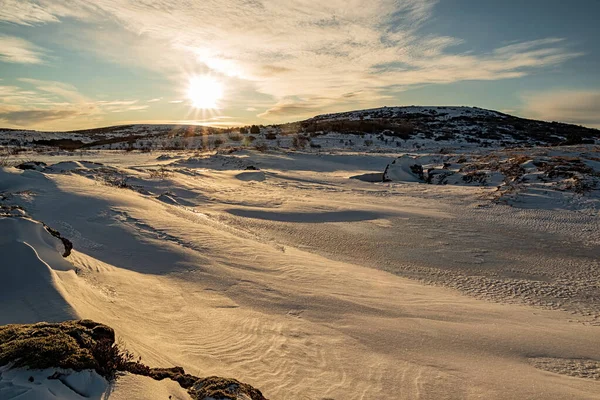 Jääjärvi Vivistadir Alueella Gardabaer Auringonnousun Aikaan Islanti — kuvapankkivalokuva