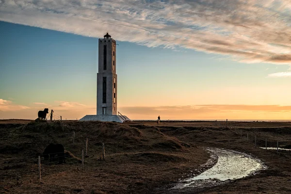 Stokkkseyri Zlanda Yakınlarındaki Kırsal Alanda Knarraros Deniz Feneri — Stok fotoğraf