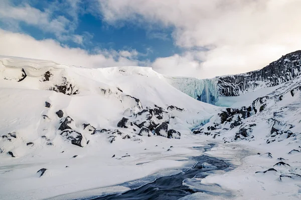 Wodospad Iced Svodufoss Półwyspie Snaefellsnes Islandia — Zdjęcie stockowe