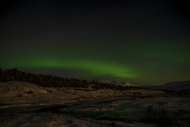 Luzes Norte Thyngvellir National Park Islândia — Vídeo de Stock
