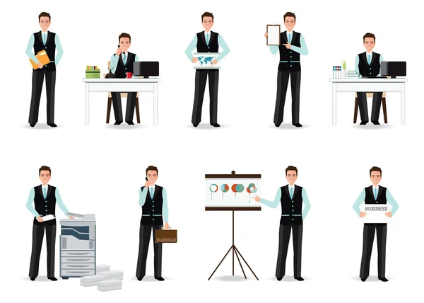 Empresario trabajando en traje inteligente aislado en blanco . — Vector de stock