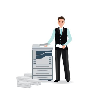 Businessman using copy machine or printing machine  clipart