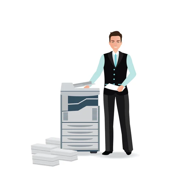 Businessman using copy machine or printing machine — Stock Vector