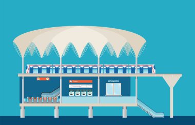 Bilet satış makineleri ile gökyüzü tren istasyonu.