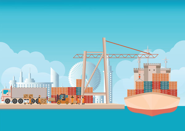 Погрузка контейнеров на морское грузовое судно с краном
.