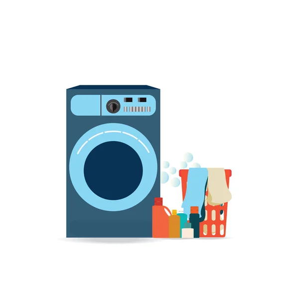 Lavandaria com máquina de lavar roupa . — Vetor de Stock