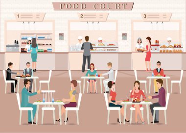 Bir alışveriş merkezinde bir food court yiyerek insanlar.