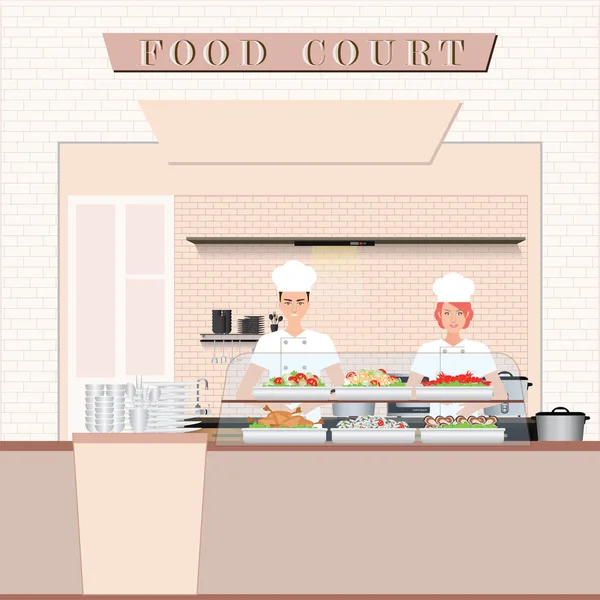 Кулінарія шеф-кухаря на продовольчому корті в торговому центрі  . — стоковий вектор