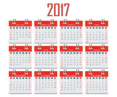 2017 takvimde beyaz arka plan üzerinde izole.