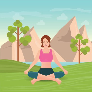 Sakin kadın yoga ve meditasyon yapıyor.