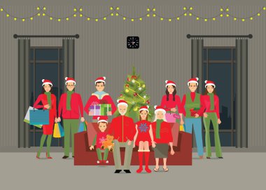 Mutlu büyük bir aile kutlama Noel evde.