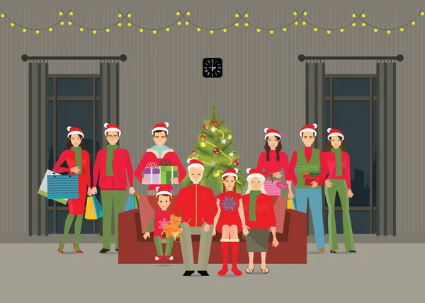 Happy stor familj firar jul hemma. — Stock vektor