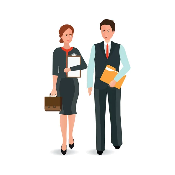 Jeune homme d'affaires et femme en costume marchant vers l'avant — Image vectorielle