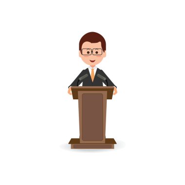 Businessman standing to speaking and presentation on podium. clipart
