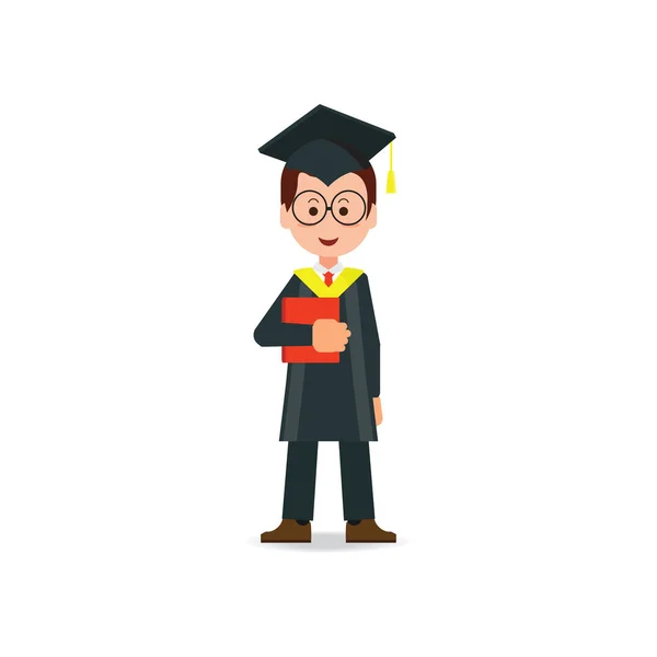 Happy student graduated wearing mortar board hat and gown. — Stock Vector