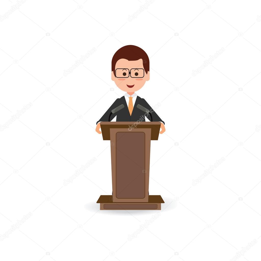 Businessman standing to speaking and presentation on podium.