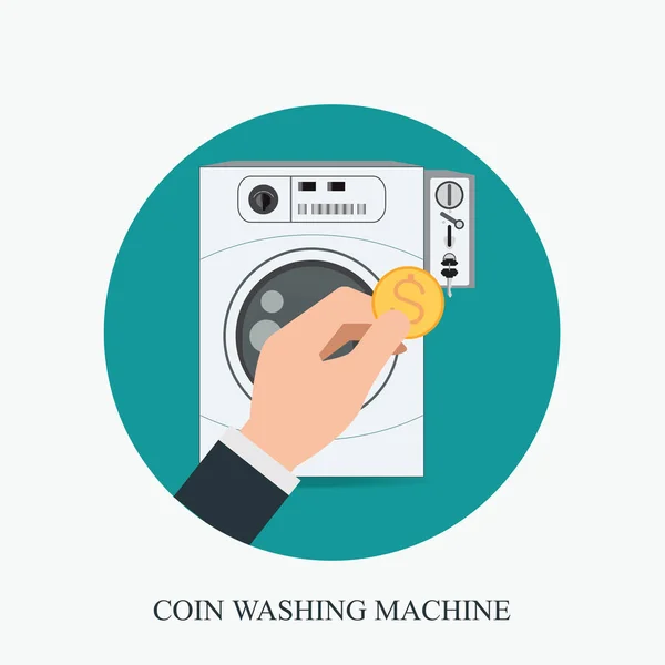 Κέρμα πλυντήρια με ολοκληρωμένο σύστημα πληρωμών και το χέρι του Χο — Διανυσματικό Αρχείο