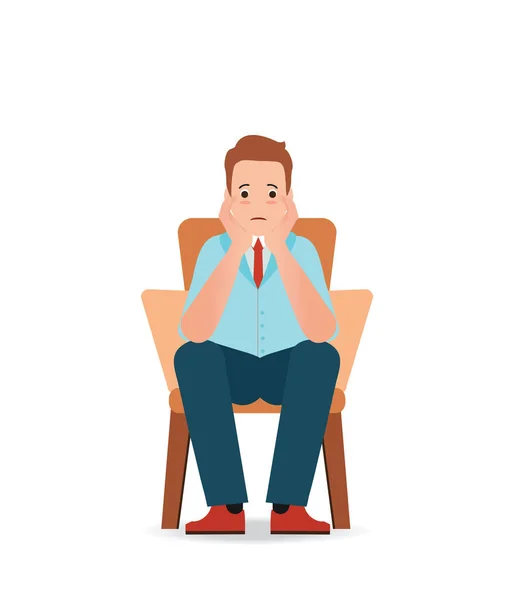 Homem ansioso sentando tristeza e estresse sentado na cadeira . —  Vetores de Stock