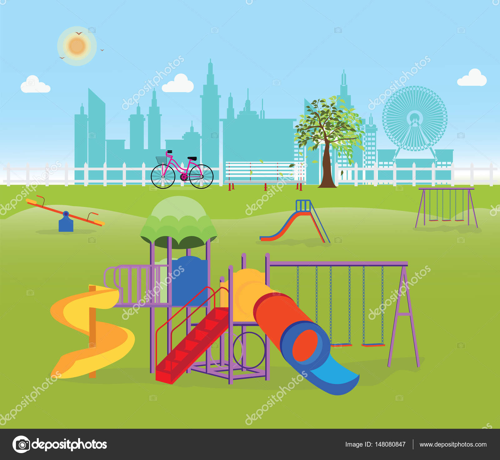 Parco giochi per bambini nel parco pubblico della citt  — Vettoriale Stock