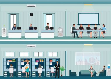 Ofis Masası ve iş toplantıları veya ekip çalışması ile ofis çalışanı.