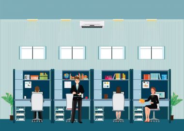Ofis Masası ve iş toplantıları veya ekip çalışması ile ofis çalışanı.