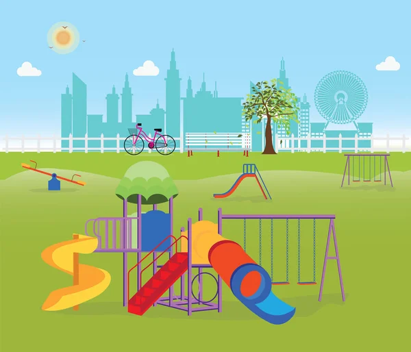 Parque infantil en el Parque Público de la Ciudad — Vector de stock