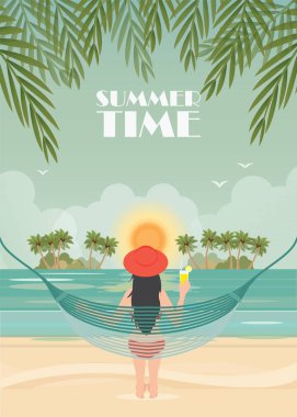 Güzel kadın sakin ol Beach beşik .