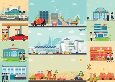 Şehir hayatı bilgi grafik mega ortamında sanayi bölgesi ile