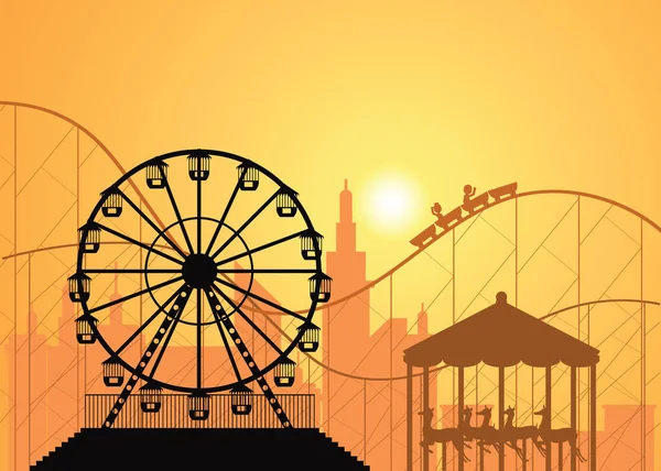 Silhouettes of a city and amusement park . — Stock Vector