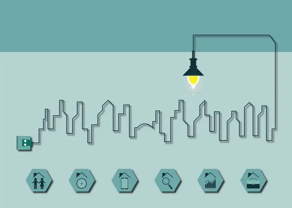 Графический дизайн Infographic Electricity Cityscape  . — стоковый вектор