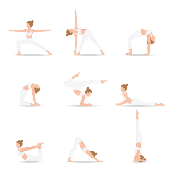 Mulheres Yoga poses isoladas no fundo branco . —  Vetores de Stock