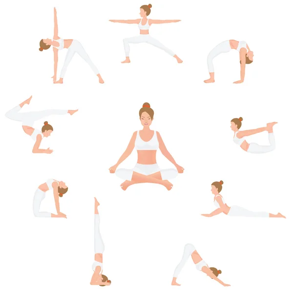 Mujeres Yoga posa aisladas sobre fondo blanco . — Vector de stock