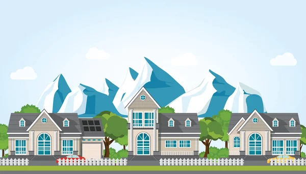 Modern családi ház a hegyen a kék ég háttér — Stock Vector