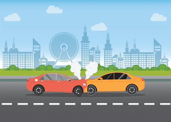 Car crash on the road. Vector Graphics