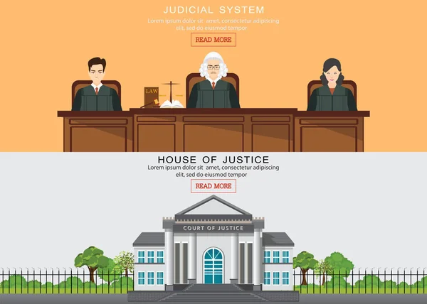 Bannière horizontale avec système judiciaire . — Image vectorielle