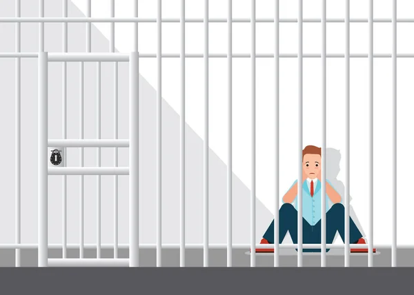 Hombre de negocios estresado sentado en la cárcel . — Vector de stock
