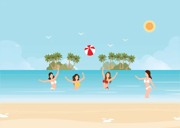 Bikini donna giocare a pallavolo in mare — Vettoriale Stock